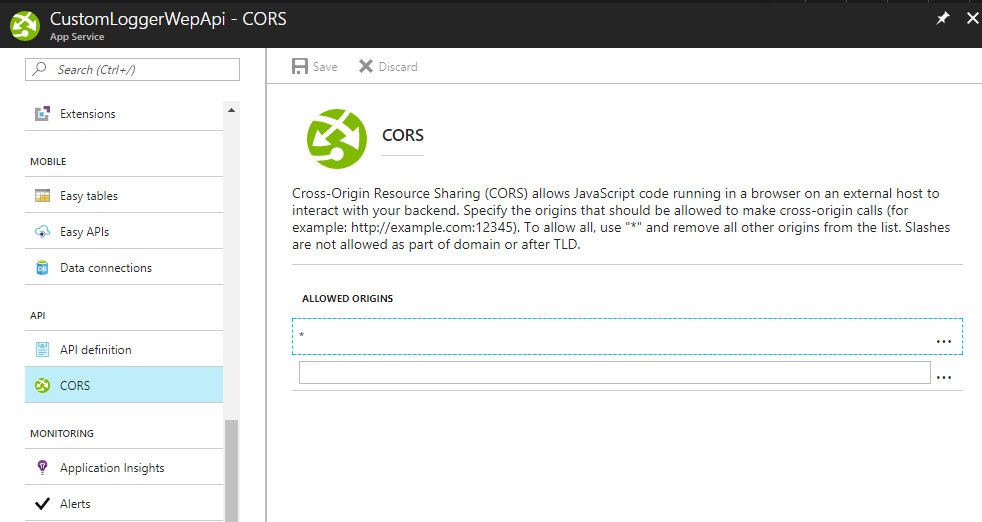 Connectors CORS Policy